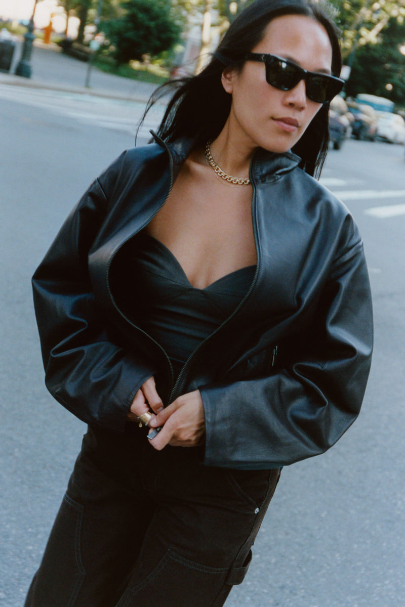 Cocoon Zip Leather Jacket - Black