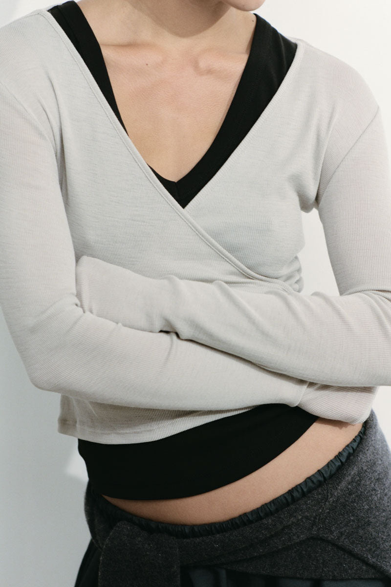 Baby Wool Wrap Top - Soft Ash