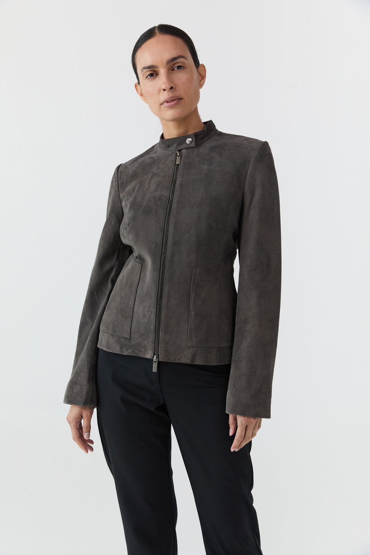 Suede Moto Jacket - Steel