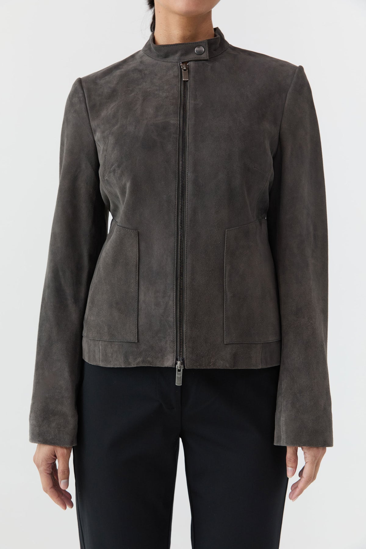 Suede Moto Jacket - Steel