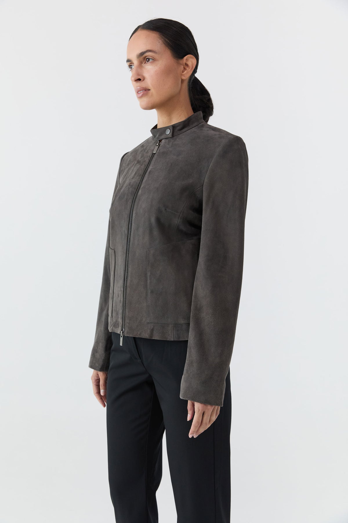 Suede Moto Jacket - Steel