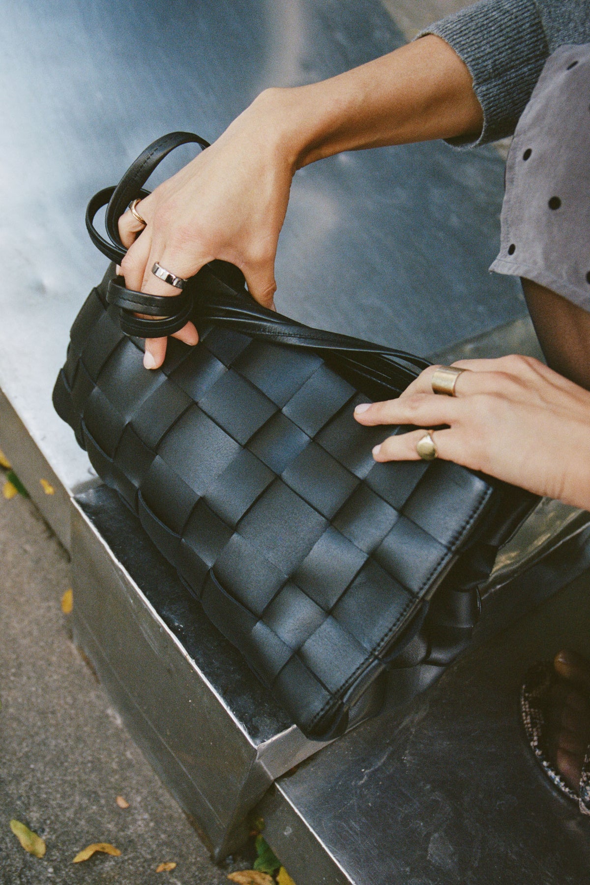 Slim Woven Tote - Black
