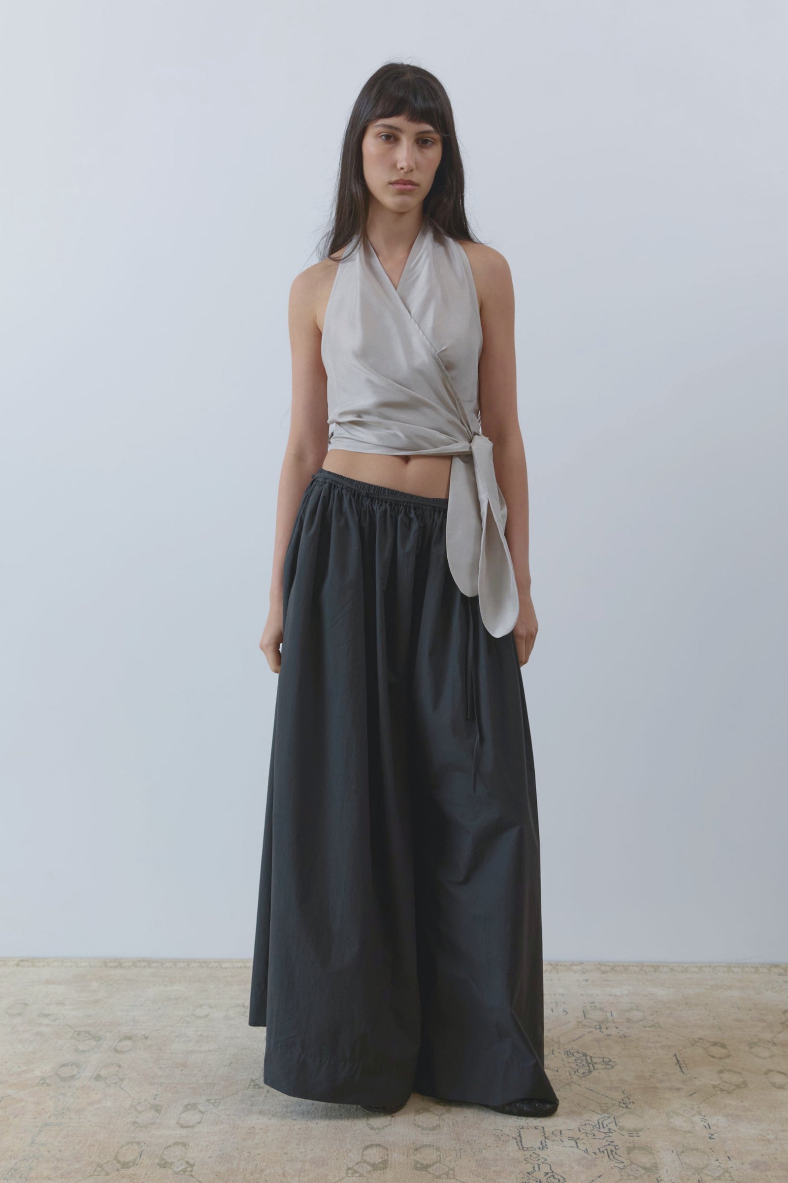 Silk Halter Wrap Top - Soft Ash