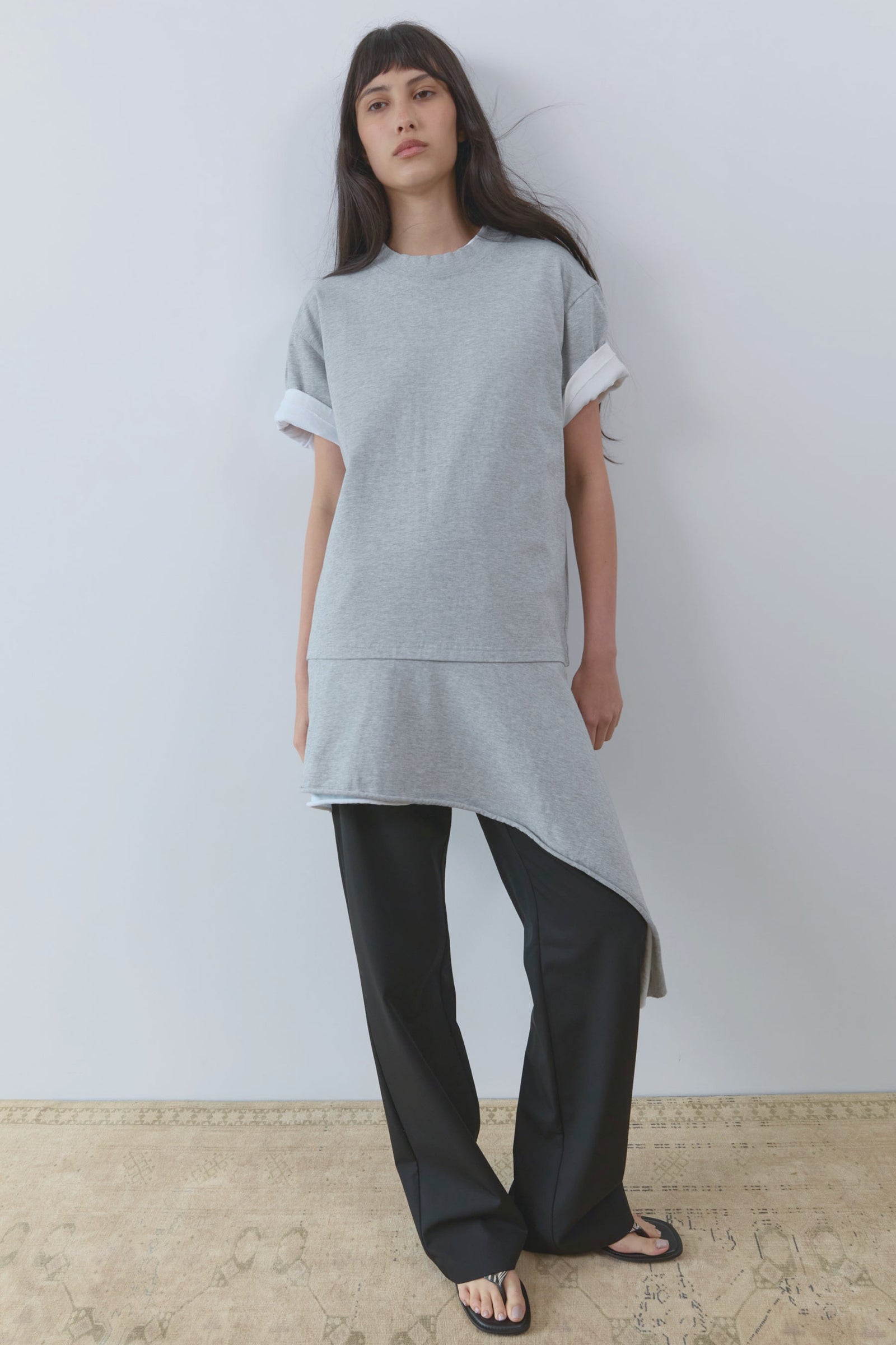 Layered Tee Mini Dress - Light Grey Marle