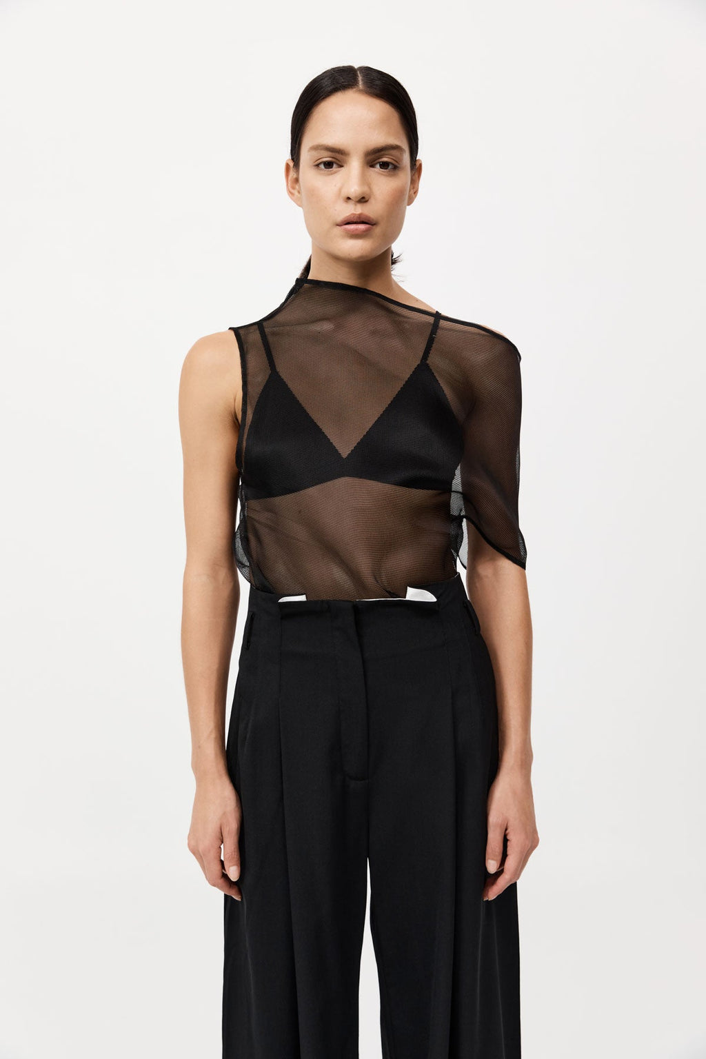 ST.AGNI/25SS/Sheer Leather Trim Top/ノースリーブブラウス/S/コットン/BLK St. Agni | Off Shoulder Top - Black