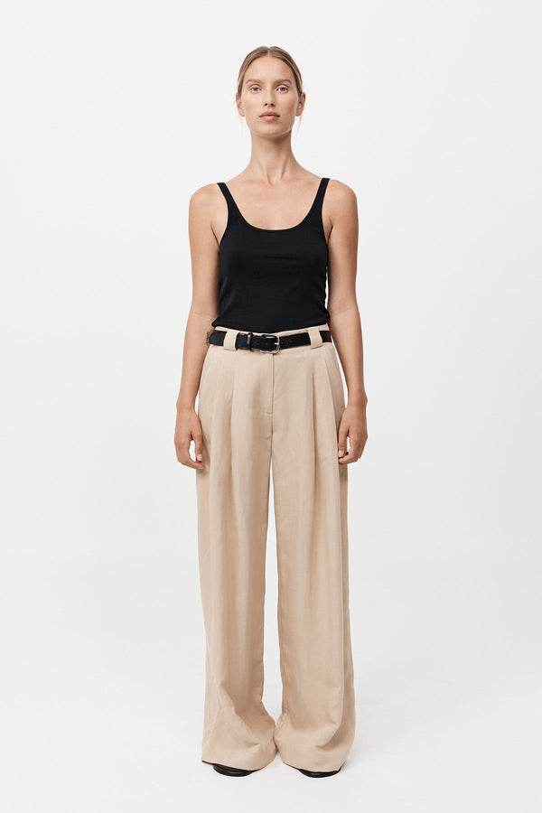 Wide Leg Pleat Pants - Dune