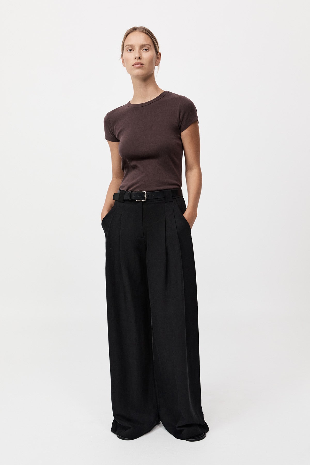 Agni Wide Leg Pleat Pants Black - Main Image