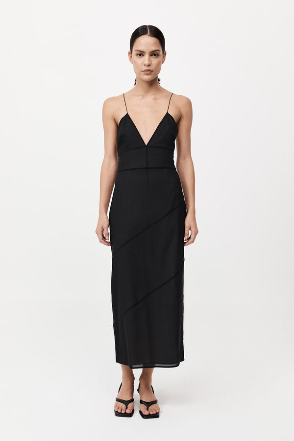 Silk Panelled Slip Dress - Black