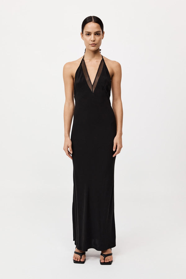 Silk Mesh Bias Dress - Black