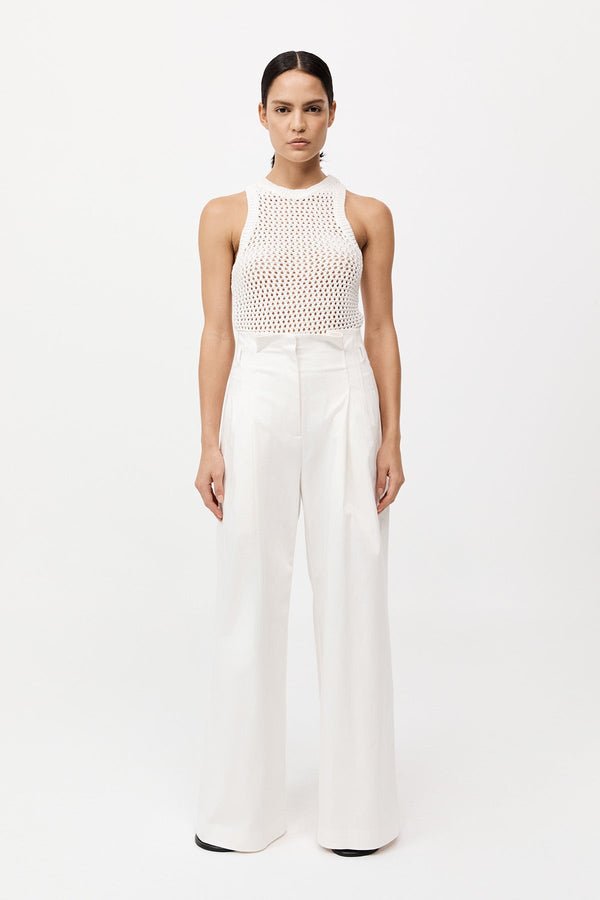 Cotton Paperbag Waist Trousers - Off White