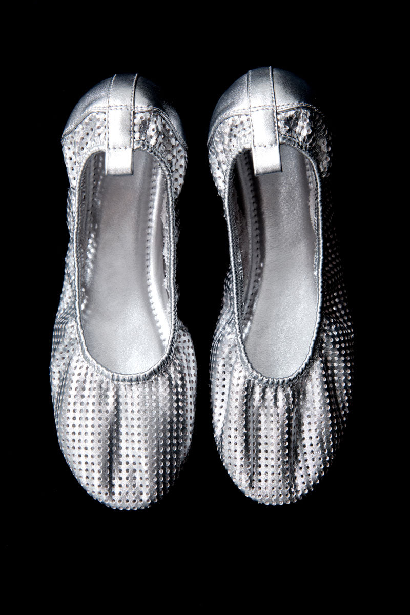 Minimal Perforated Ballet Flat - Silver