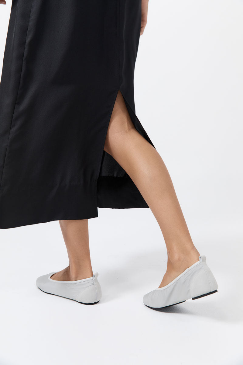 Satin Ballet Flat - Silver