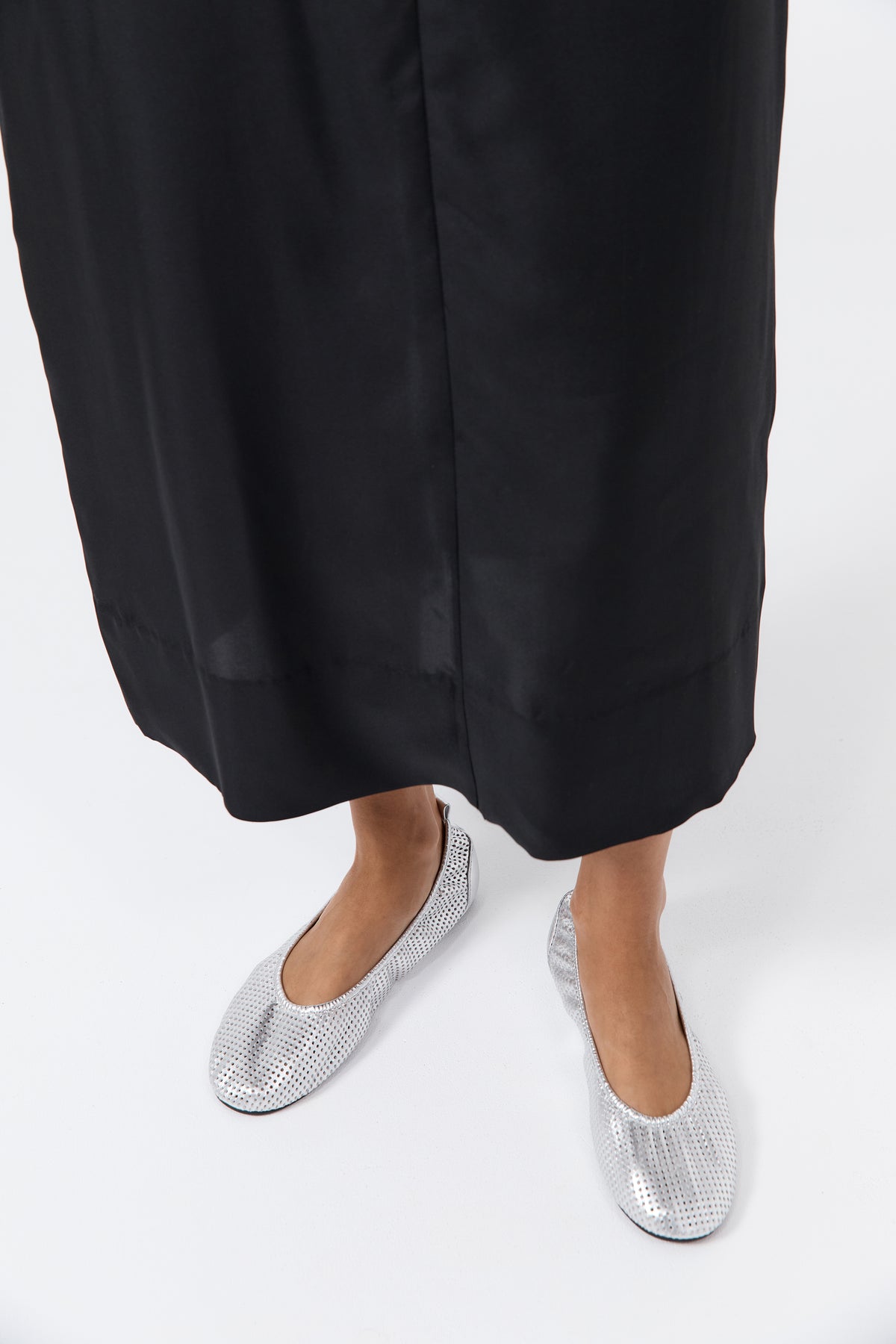 Minimal Perforated Ballet Flat - Silver