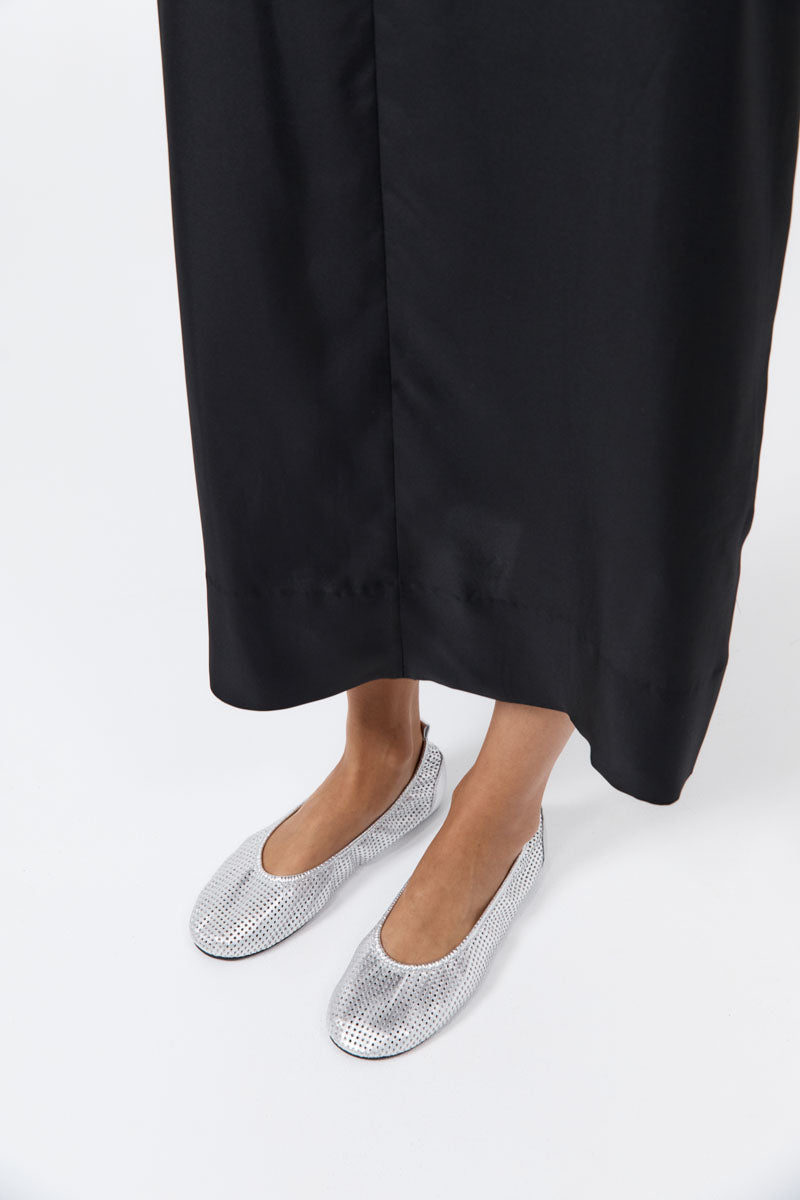Minimal Perforated Ballet Flat - Silver