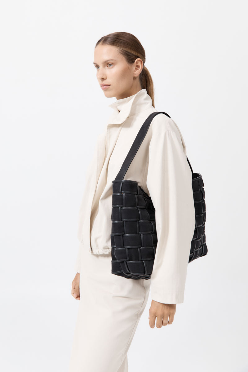 Border Woven Large Tote - Black
