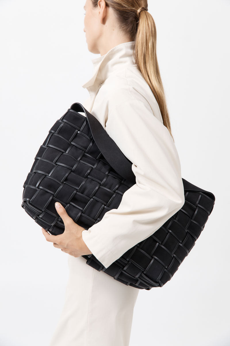 Border Woven Large Tote - Black