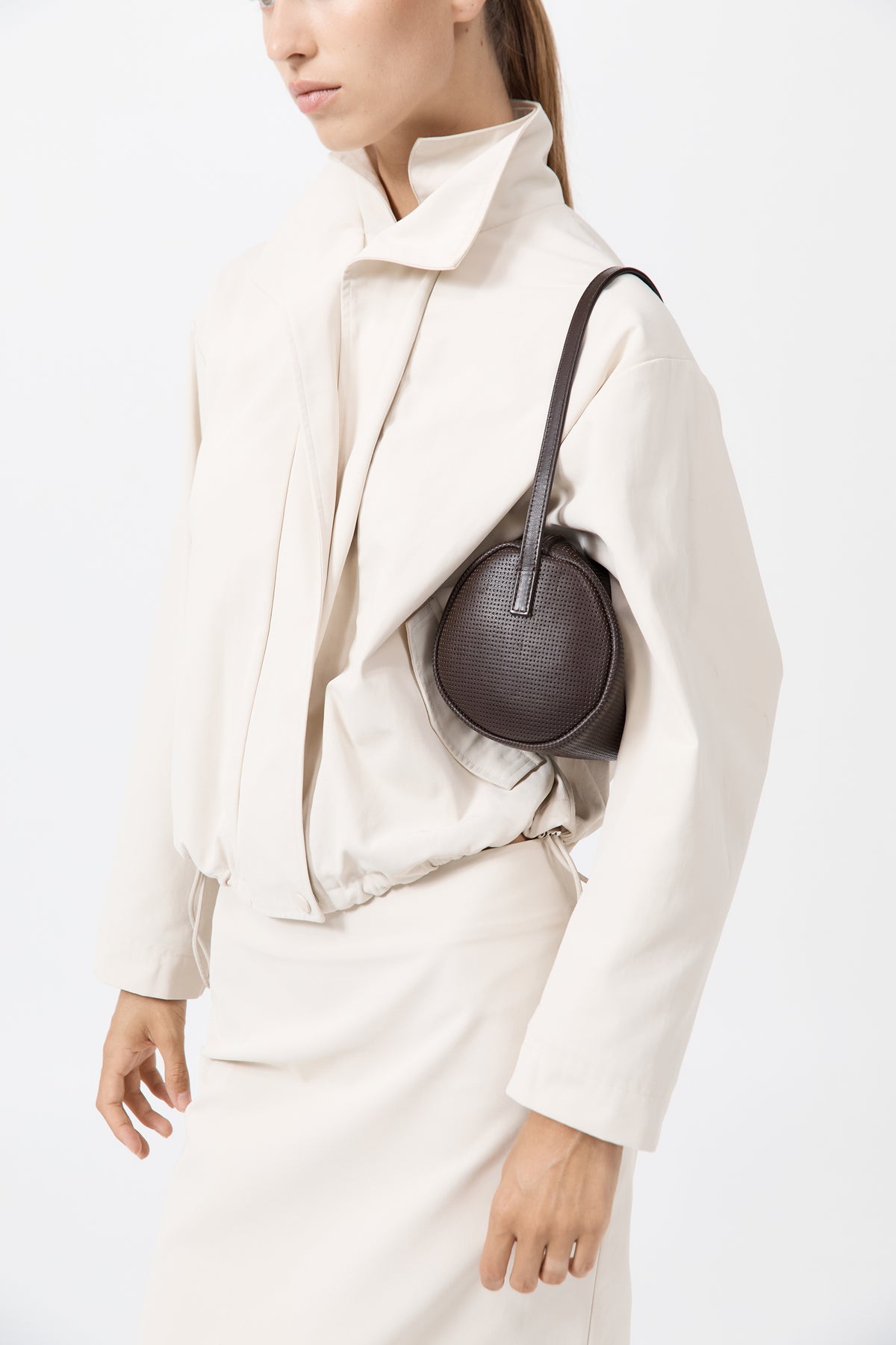 Perforated Connolo Shoulder Bag - Coffee