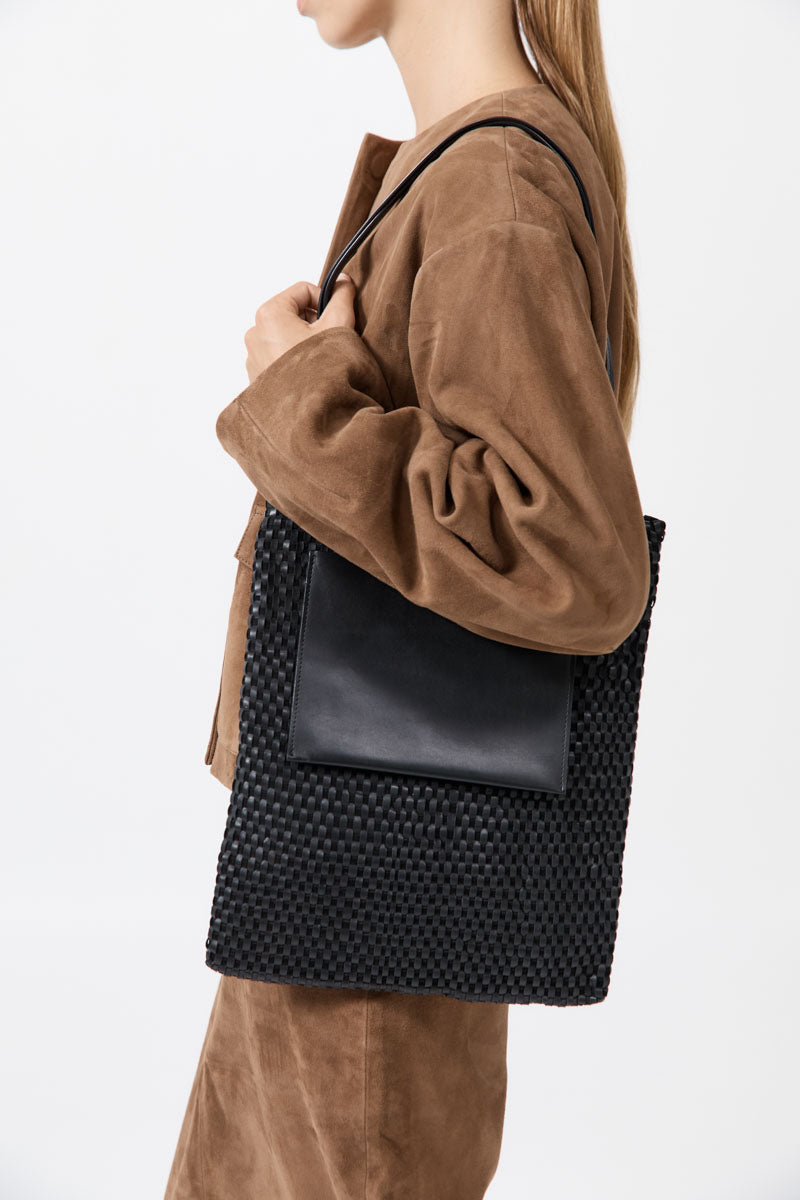 Lattice Contrast Tote - Black