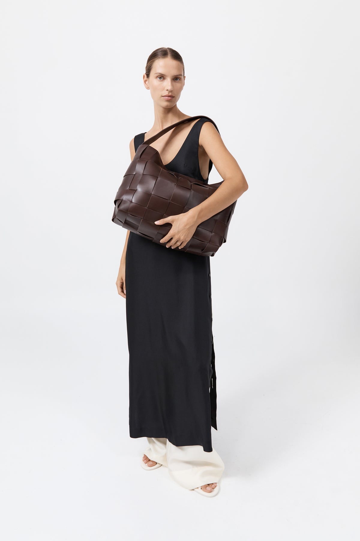 Woven Large Tote - Chocolate