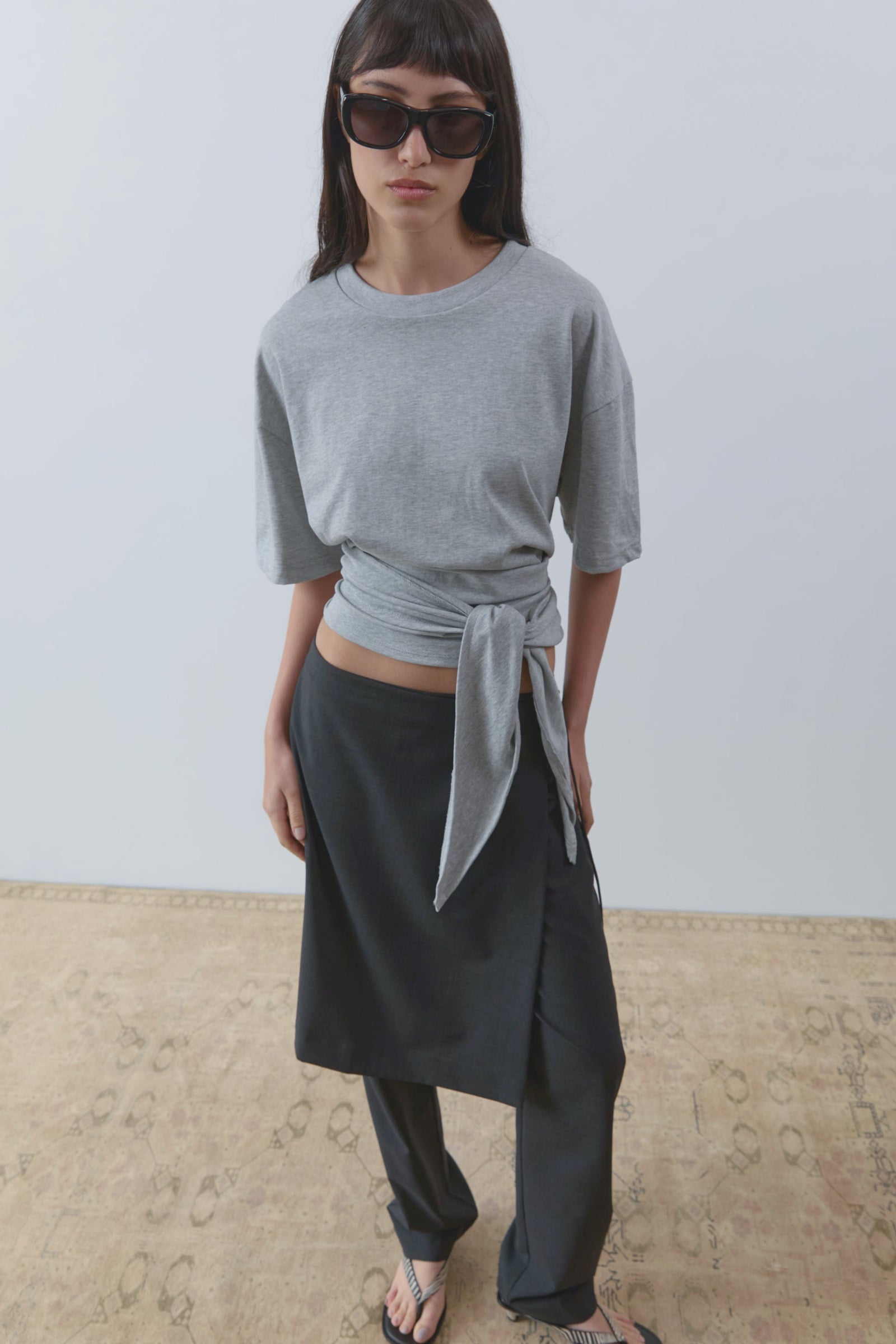 Cotton Jersey Split Back Tee - Light Grey Marle