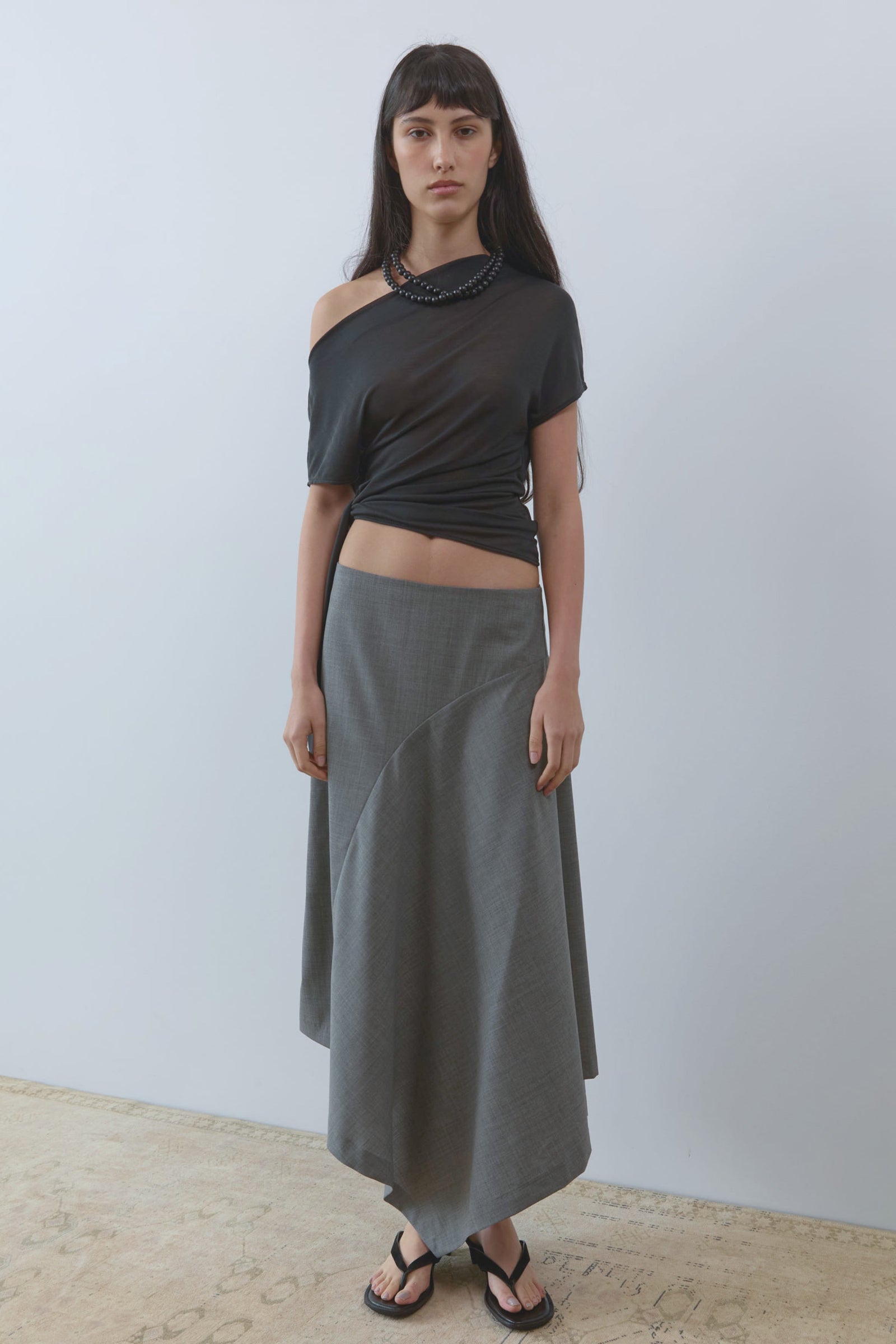 Fine Jersey Off Shoulder Top - Charcoal