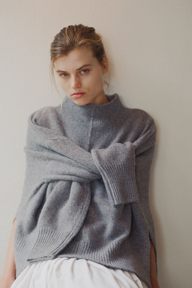 Wool Blend Mock Neck Sweater - Concrete