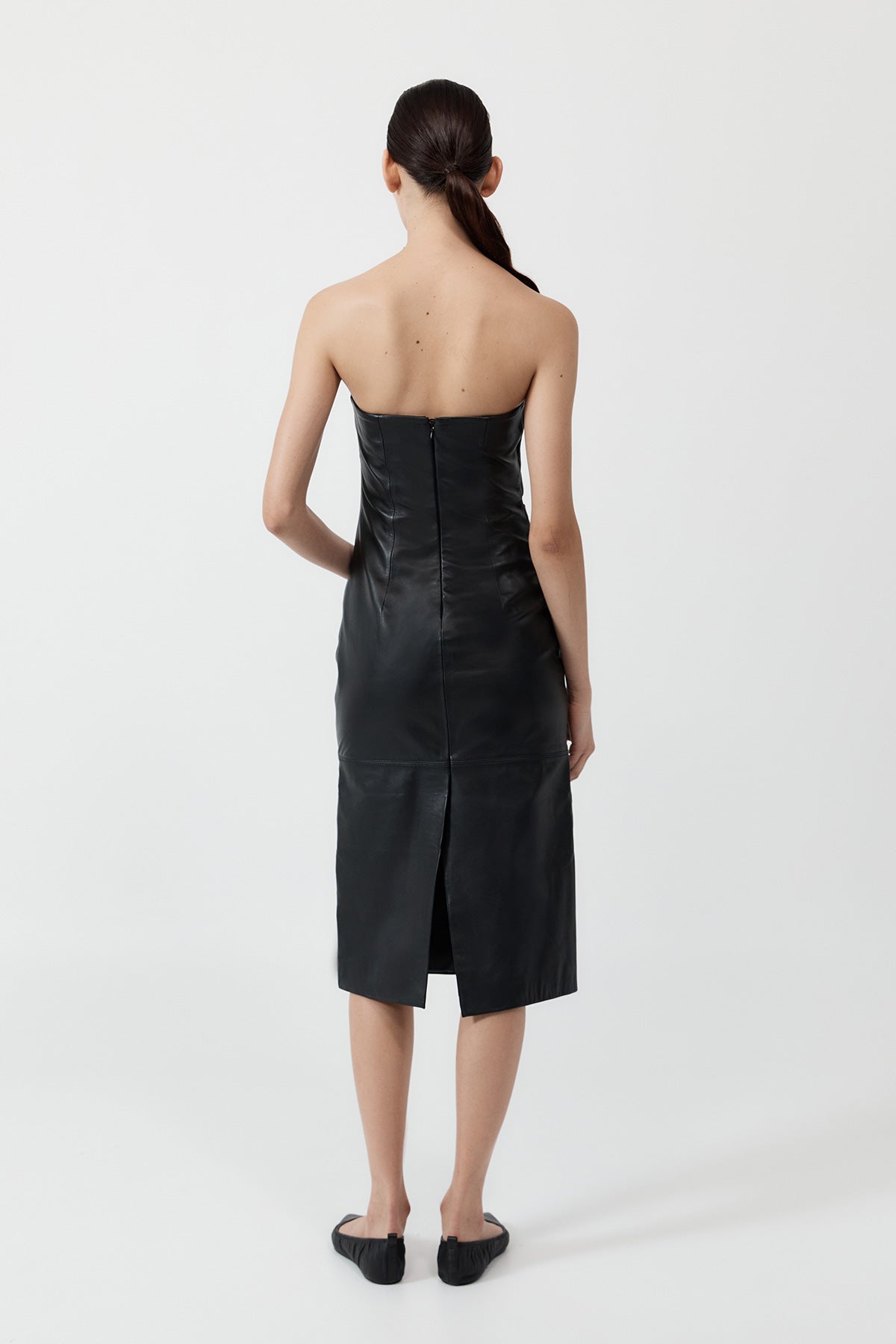 Tuck Detail Leather Dress - Black