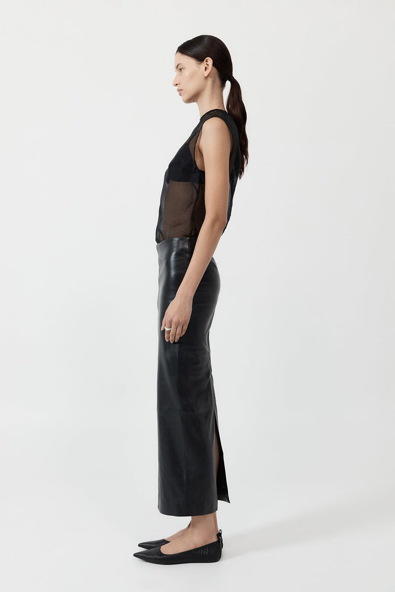 PRE-ORDER: Leather Column Skirt - Black