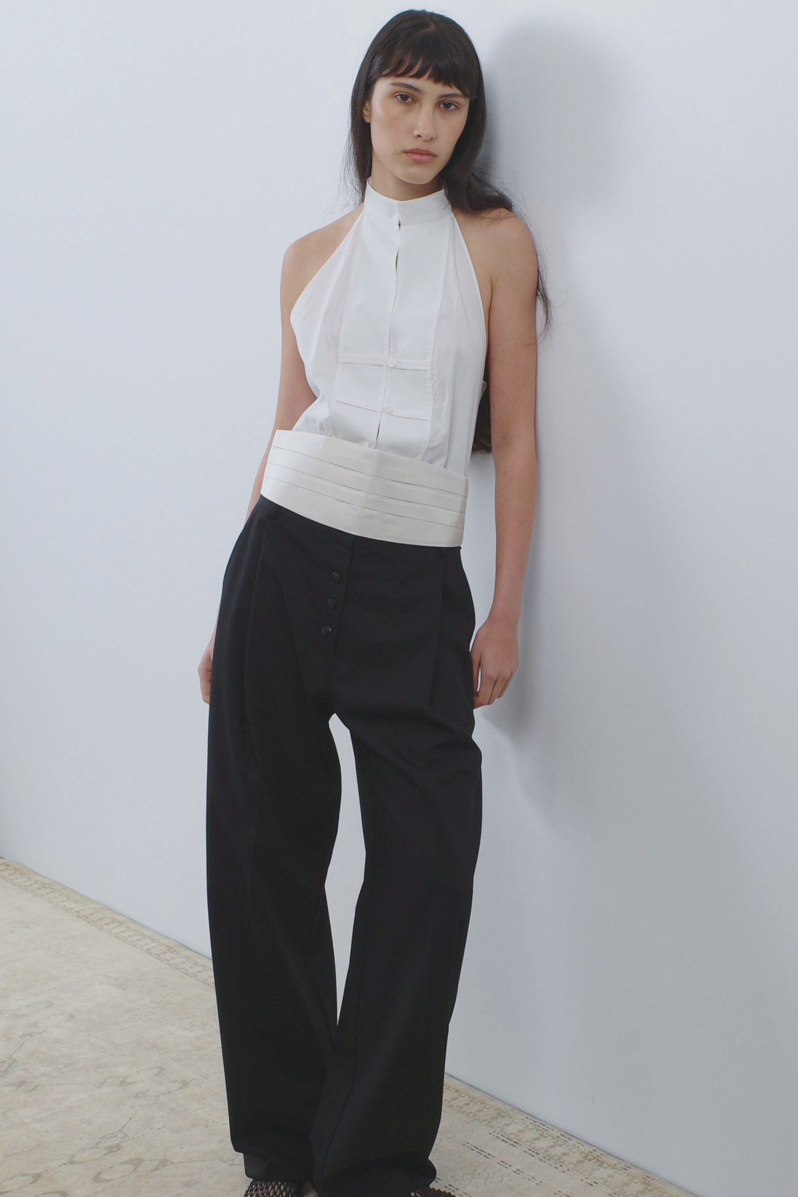 Button Detail Halter Top - Off White