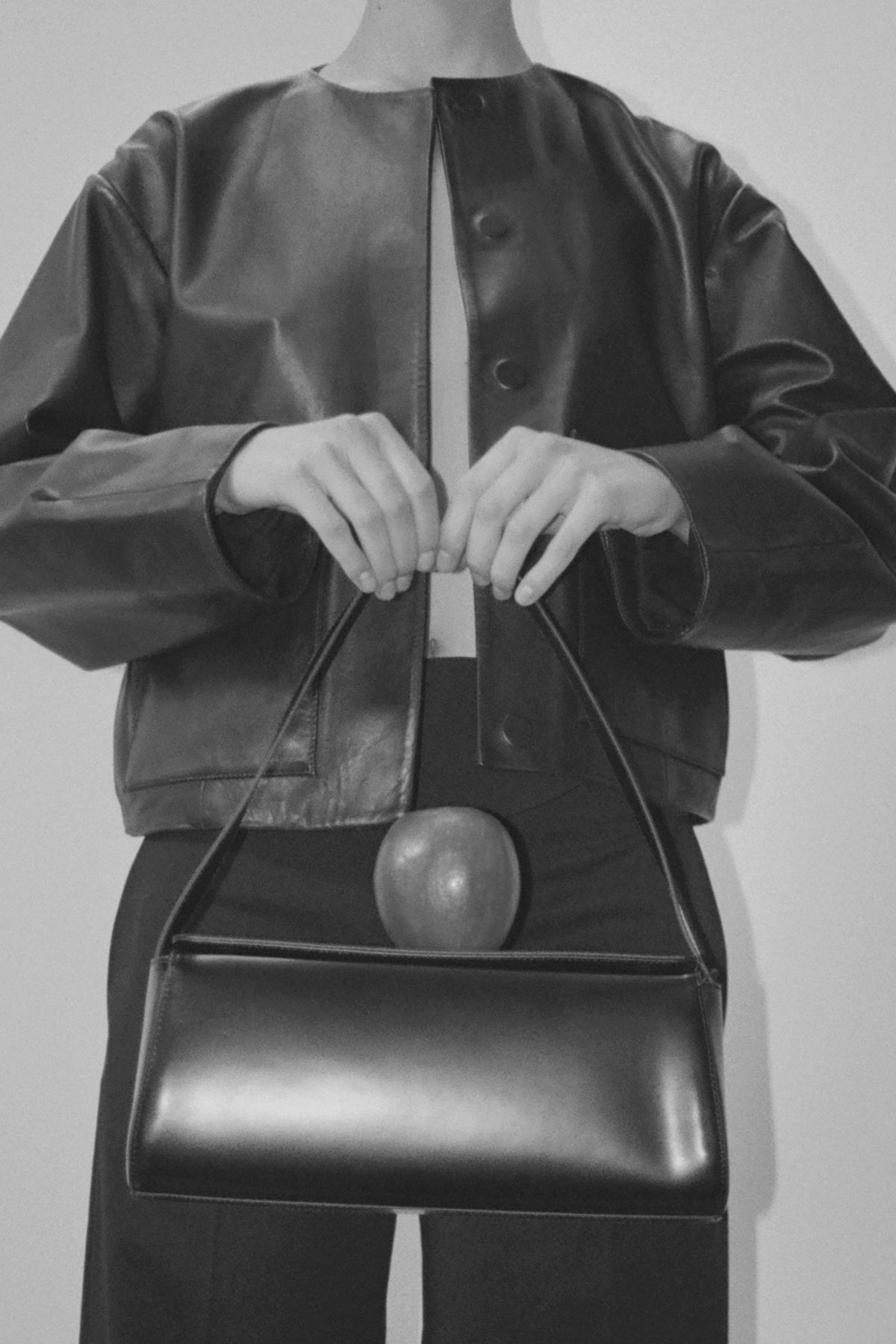 Utility Cocoon Leather Bomber - Black