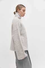 Alpaca Funnel Neck Sweater - Light Grey