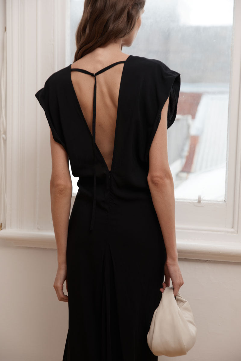 Plunge Drape Dress - Black