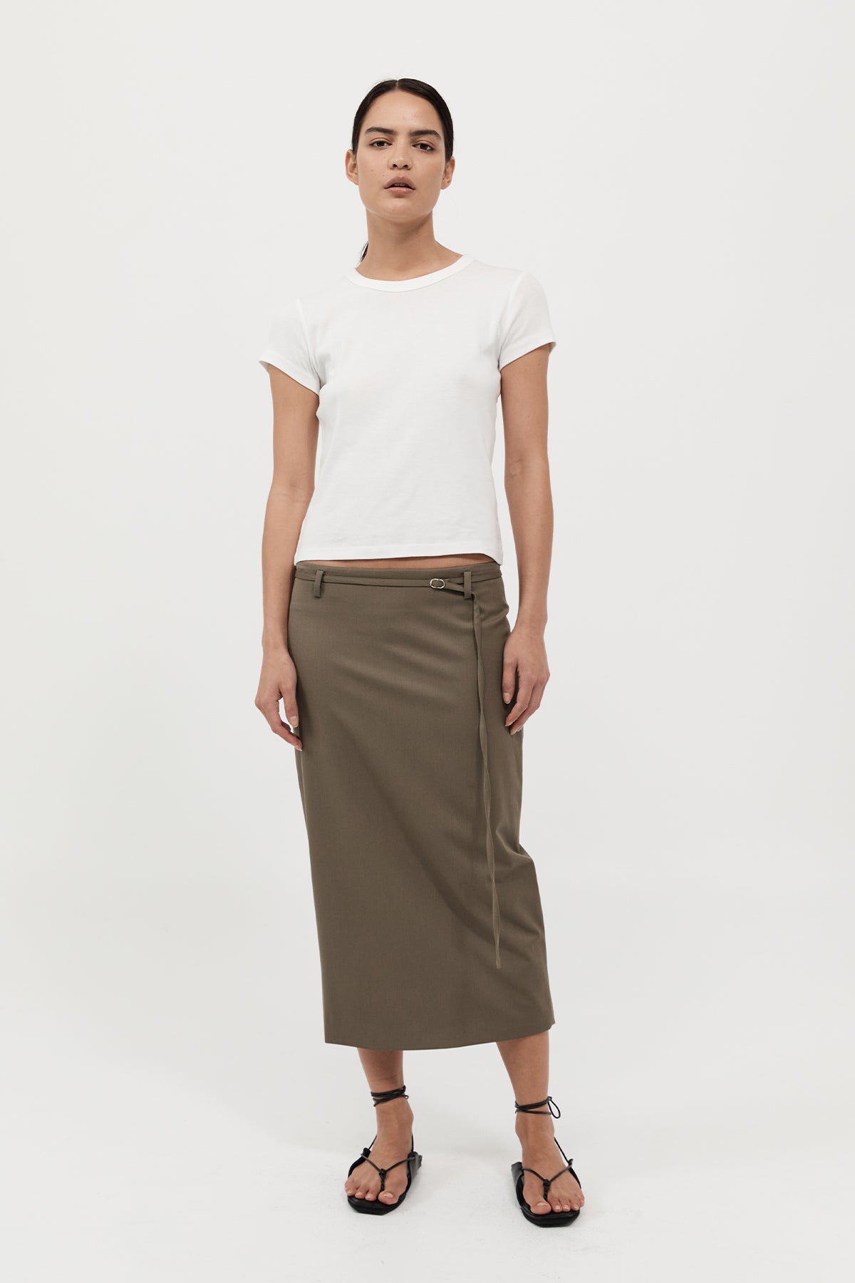 Belted Pencil Skirt - Kelp