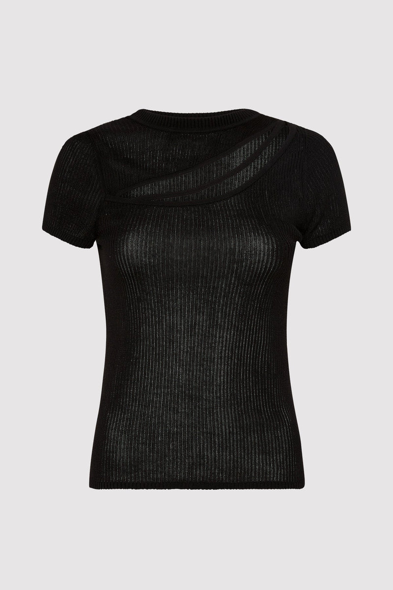 Cut Out Knit Tee - Black