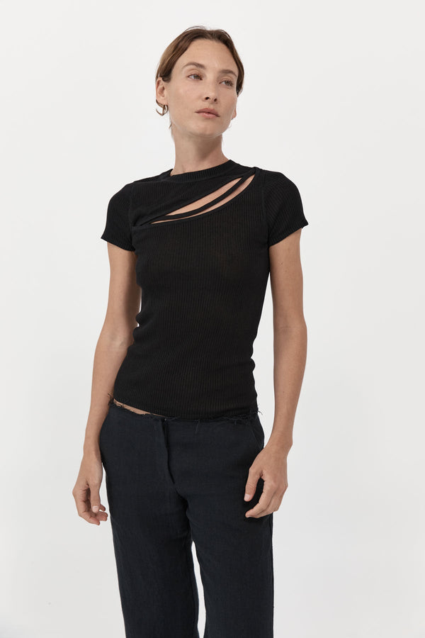 Cut Out Knit Tee - Black