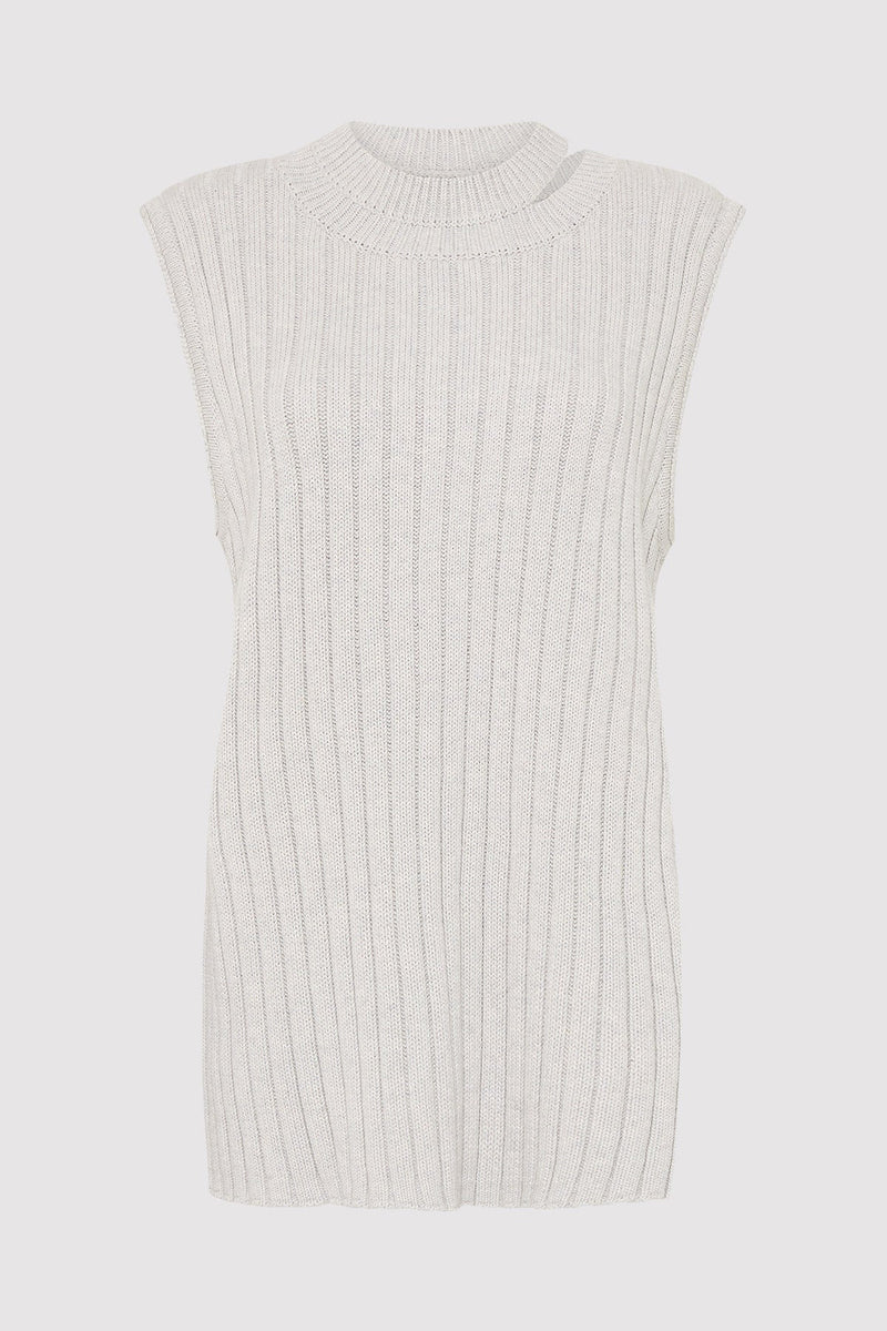 Deconstructed Rib Knit Tunic - Soft Grey