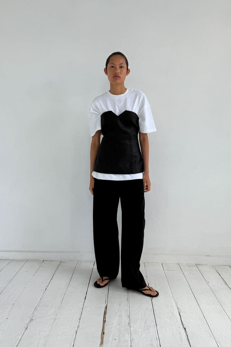 Woven Leather Strapless Bodice - Black