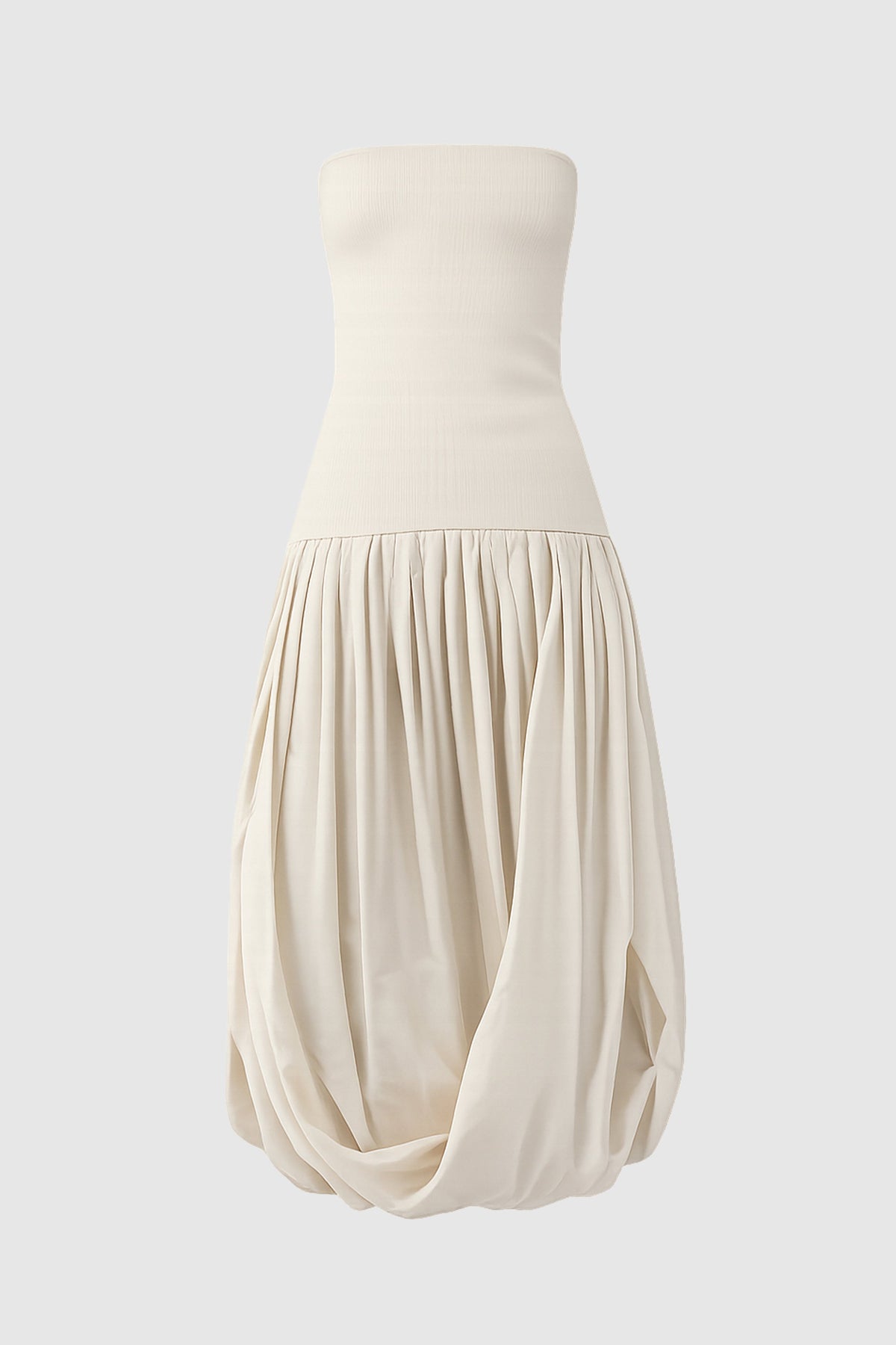 Raw Silk Asymm Balloon Dress - Cloud Cream - Ghost
