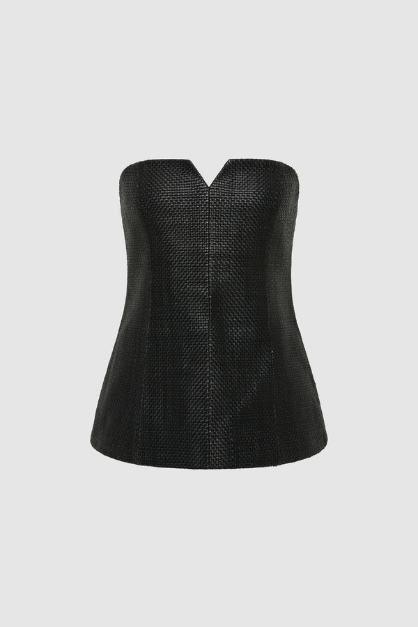 Woven Leather Strapless Bodice - Black