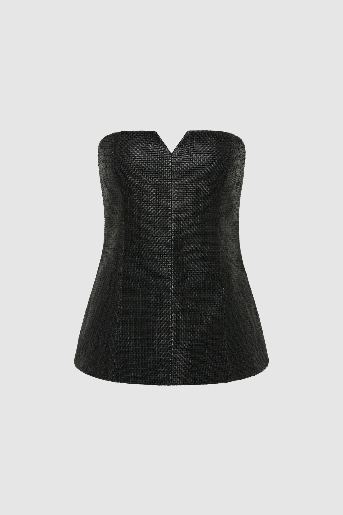 Woven Leather Strapless Bodice - Black