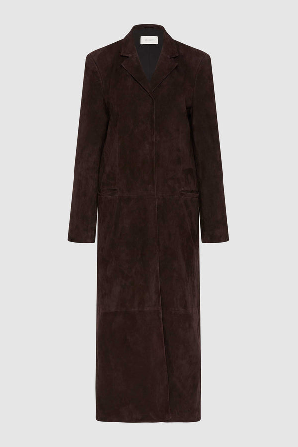 Suede Tailored Coat - Coffee