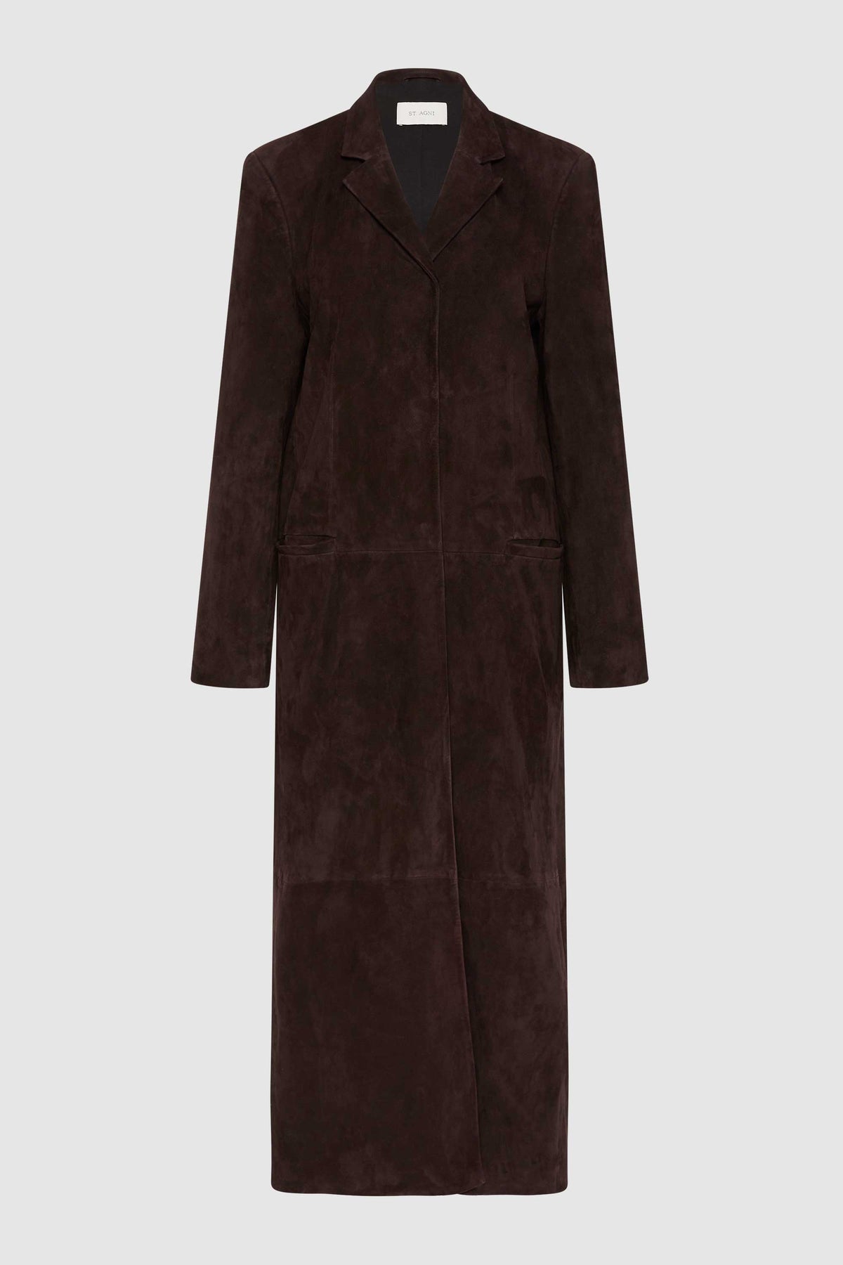 Suede Tailored Coat - Coffee
