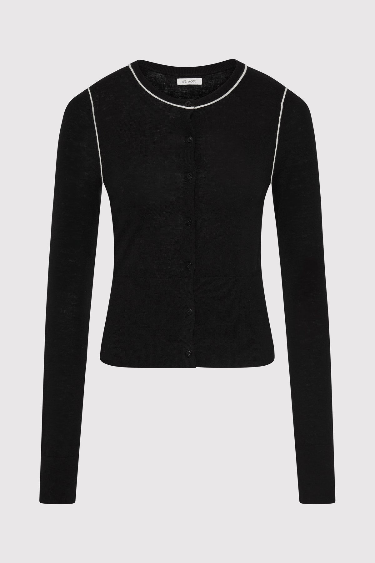 Wool Fine Line Cardigan - Black / Off White