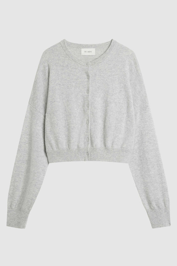 Cashmere Relaxed Cropped Cardigan - Grey Marle