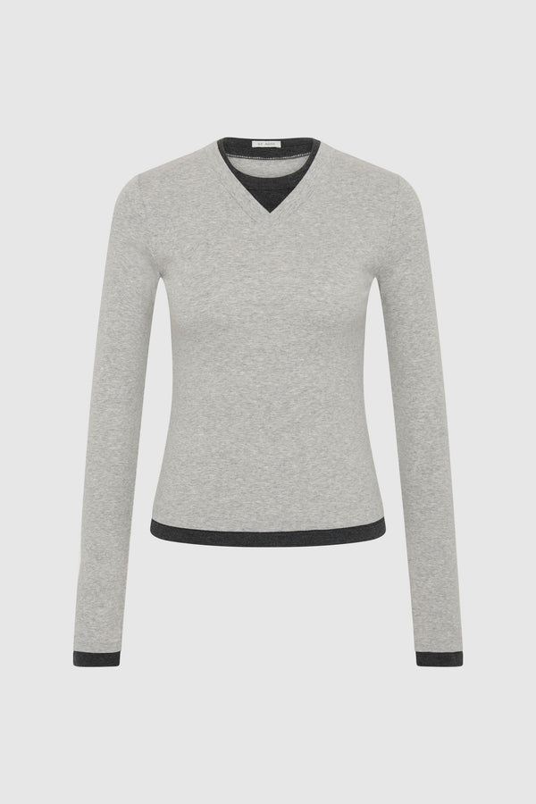 Organic Cotton V Neck Long Sleeve Top - Grey Marle