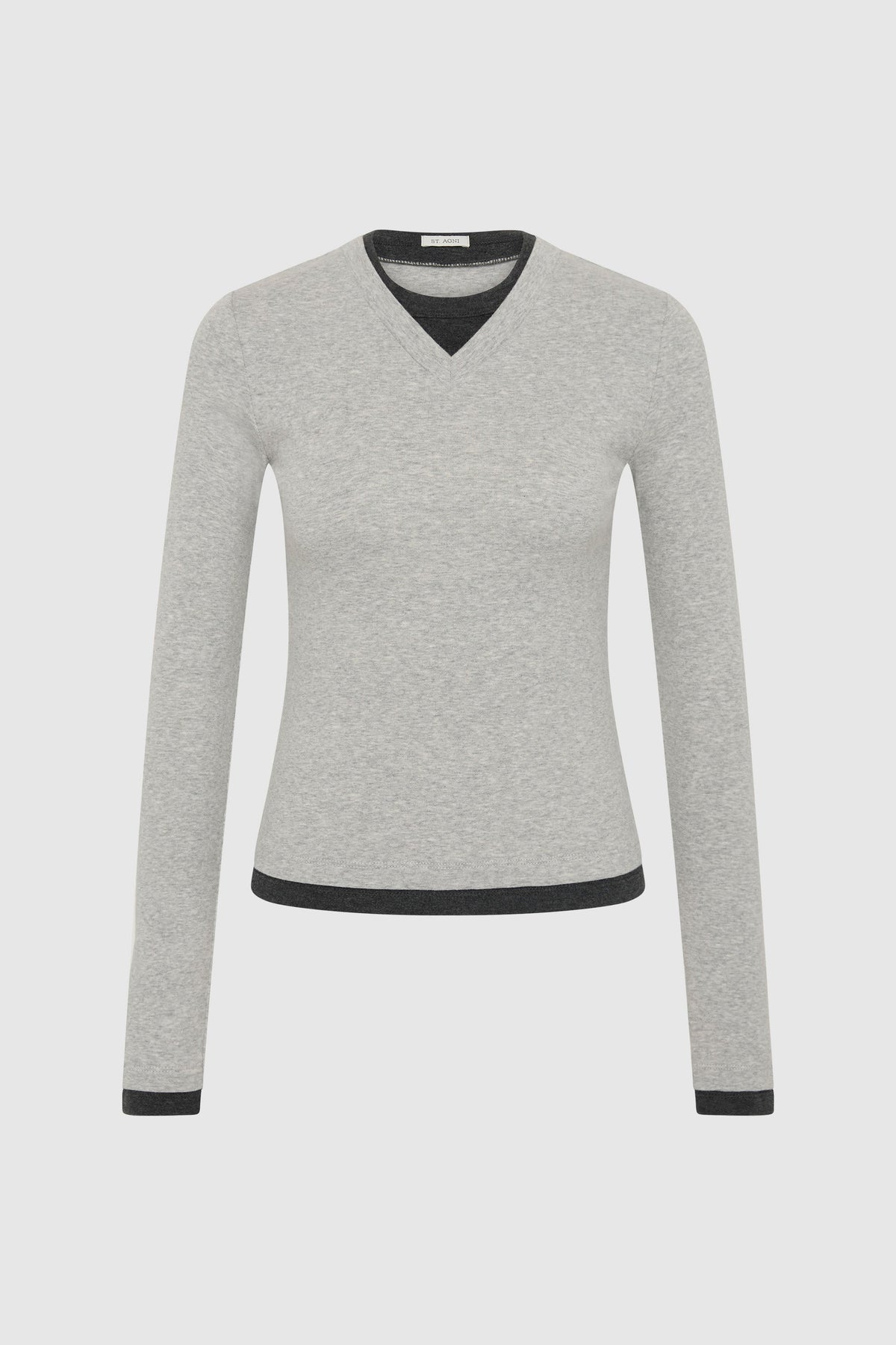 Organic Cotton V Neck Long Sleeve Top - Grey Marle