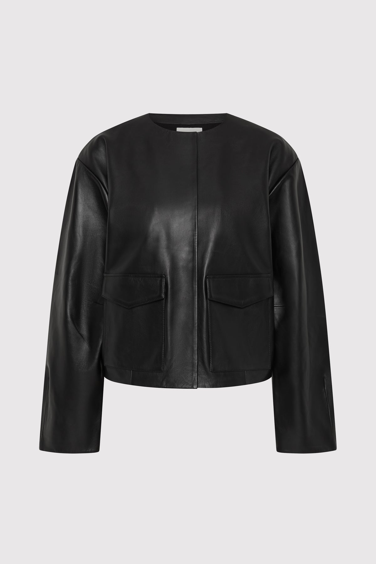Utility Cocoon Leather Bomber - Black