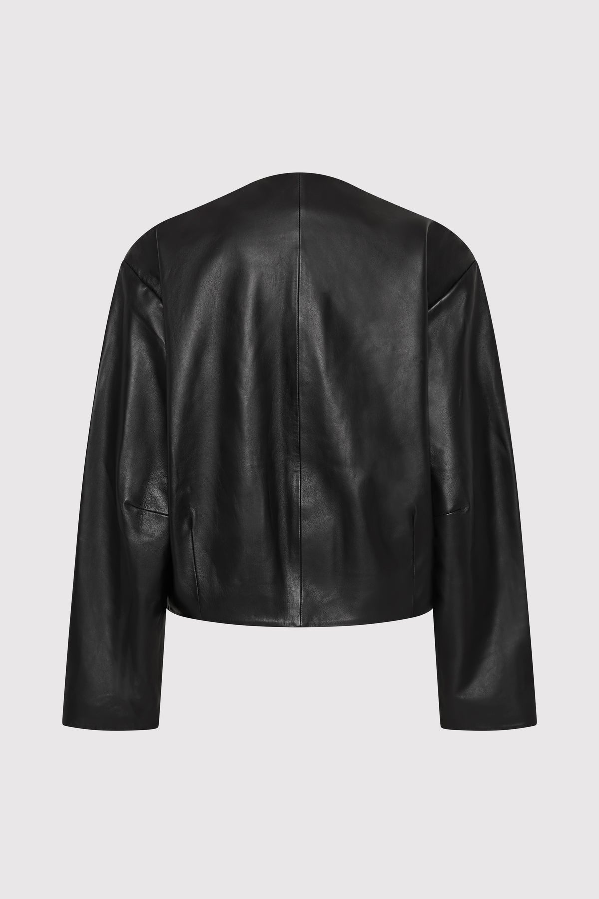 Utility Cocoon Leather Bomber - Black