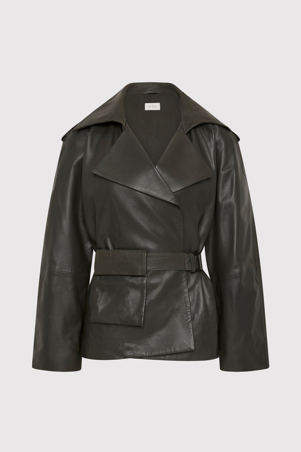 Cropped Leather Trench - Khaki