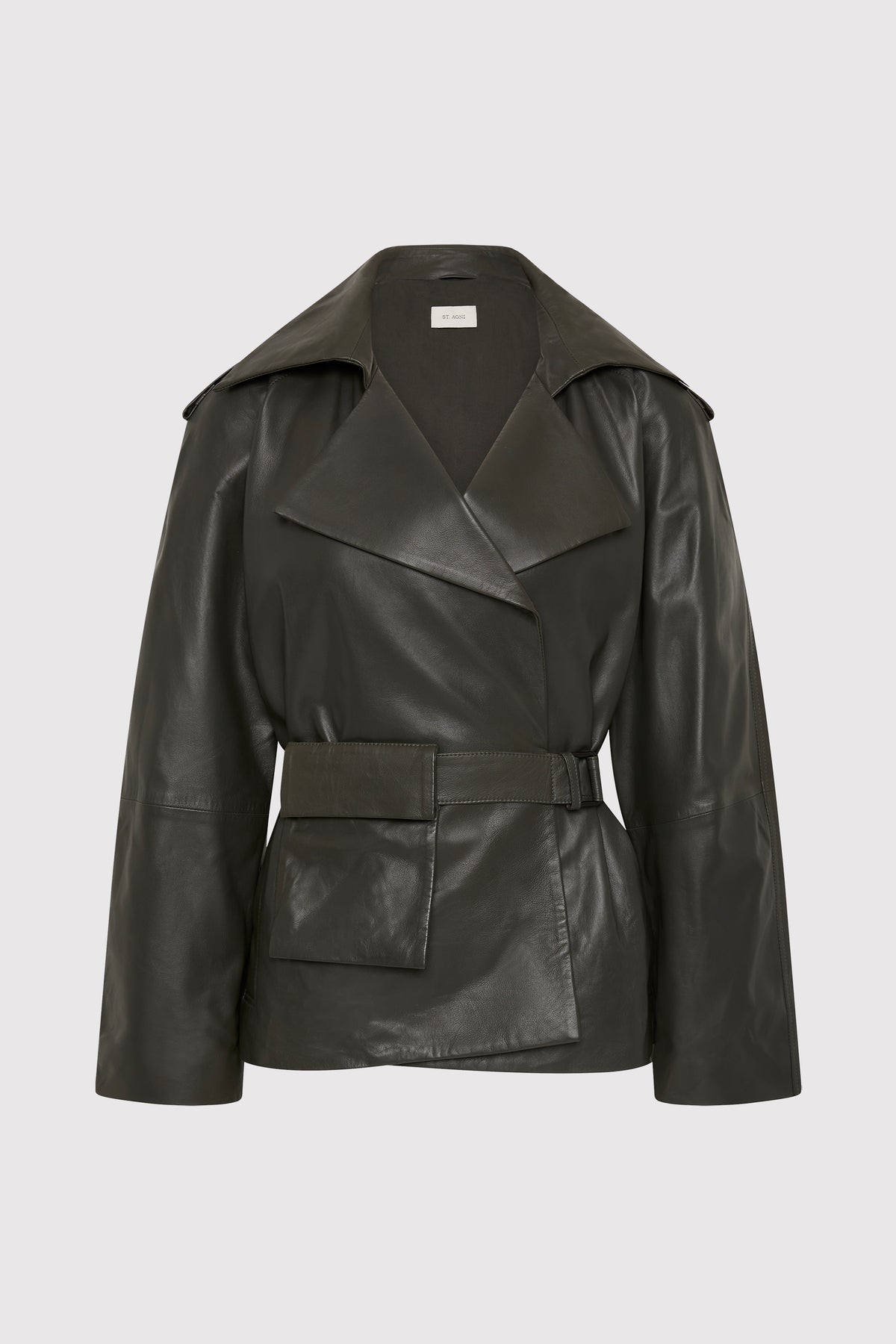 Cropped Leather Trench - Khaki